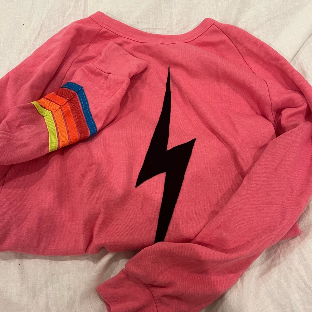 Aviator nation bolt crew neck with 5 stripes on the sleeve